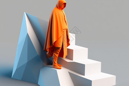 橙色斗篷下的楼梯模型图片