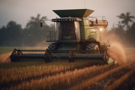 机器在农场收割水稻图片