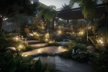 植物茂盛的AR花园背景图片
