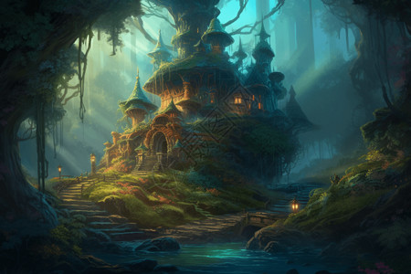 魔法树古老的童话城堡设计图片
