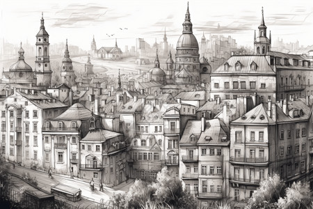 古老城市古老的欧洲城市插画
