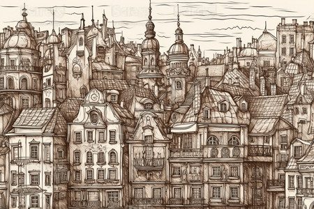 景观剪贴画经典复古的欧洲城市插画