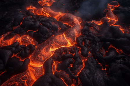 火山热石千沟万壑的熔岩流插画