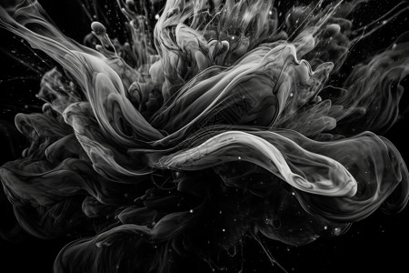 黑白爆炸素材惊涛骇浪的墨水插画