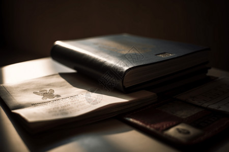 旅行证件护照和登机牌景深特写背景