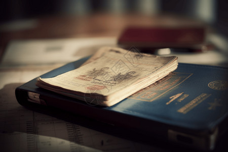 护照和登机牌的特写镜头图片
