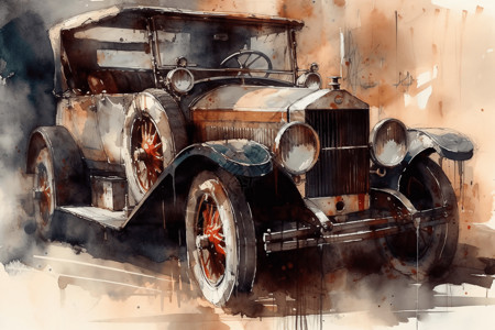 老旧墙错综复杂的古董车插画