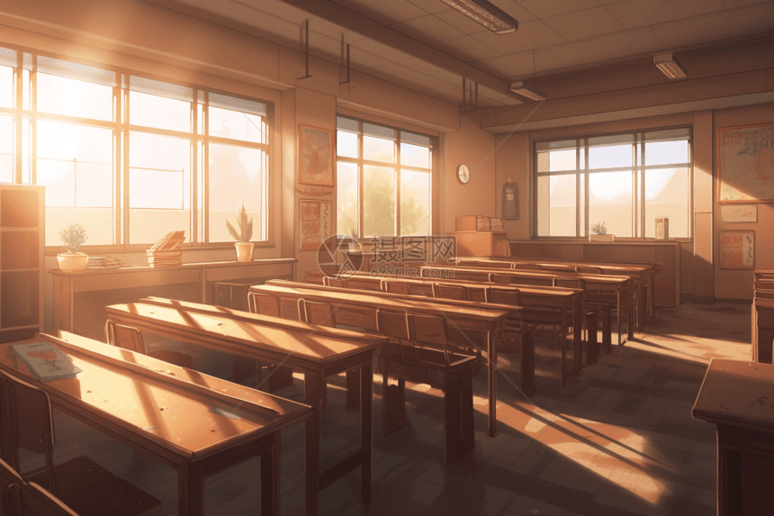 落日时的教室课堂图片
