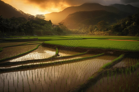 悯农照片素材农地里的水稻田背景