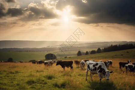 田野上吃草的奶牛图片