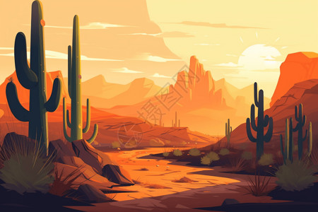 沙漠里的仙人掌荒漠里的仙人掌插画