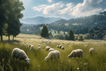 草地上吃草的羊群图片