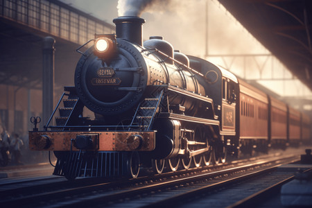 老火车头复古蒸汽火车设计图片