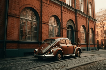 建筑旁的老式汽车图片