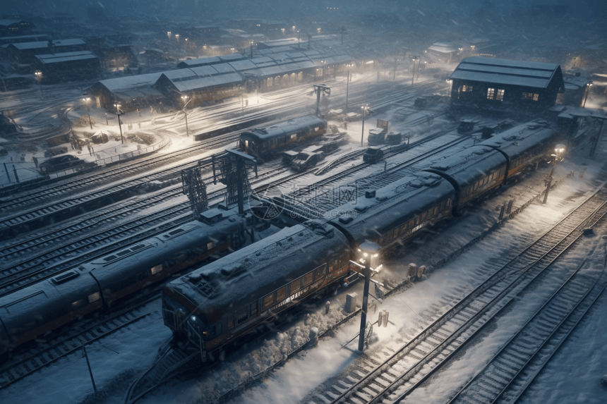暴雪时期的火车站图片