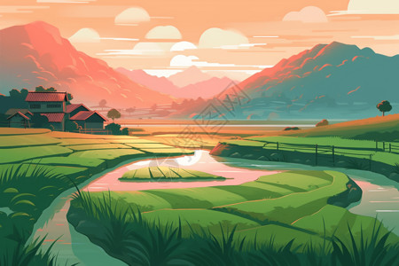 平原上的稻田图片