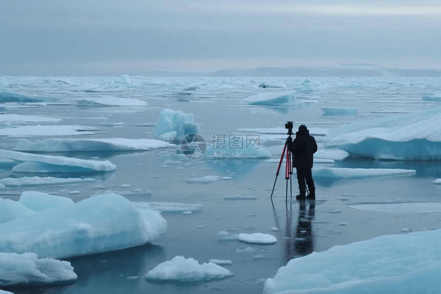 冰川上的测量人图片