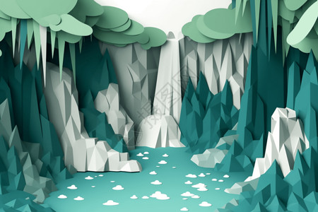 冰瀑布翡翠色的山川插画