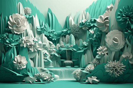 绿色的冰川瀑布背景图片