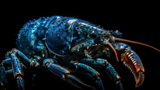 波士顿蕨深海的蓝色龙虾插画