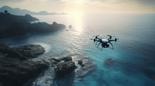 海上风景天空中的无人机设计图片