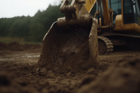挖掘机铲土的特写背景图片