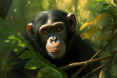 森林中可爱的黑猩猩图片