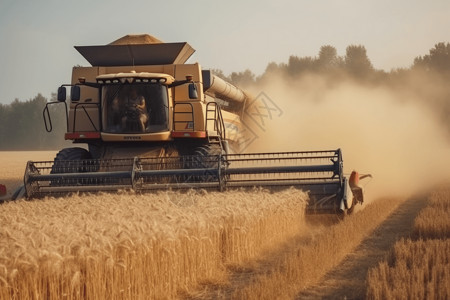 机械收割农民收割小麦插画