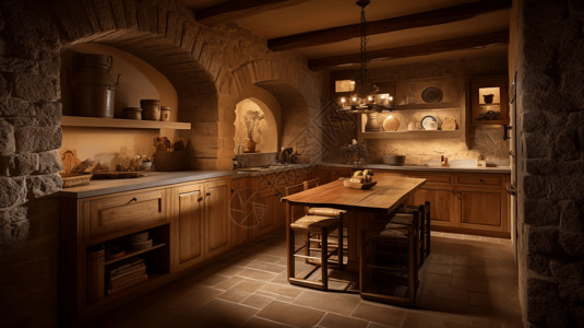木质感厨房设计背景图片