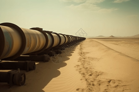 沙漠中的石油管道建设图片
