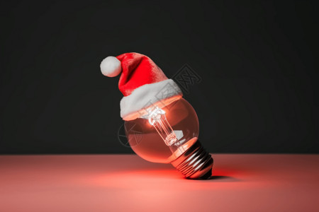 发光的电灯泡带圣诞帽的灯泡插画