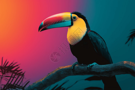 彩色嘴巴的巨嘴鸟高清图片