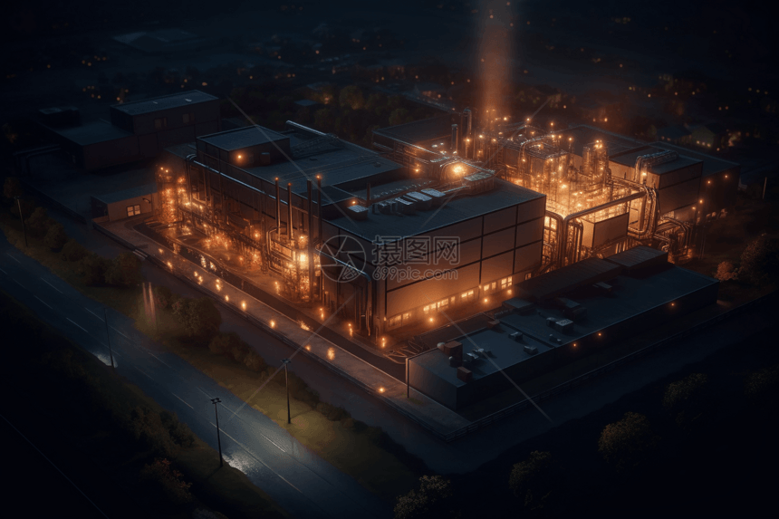 夜间灯光下的工厂图片