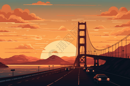 高速公路桥梁标志性的桥梁背景插画