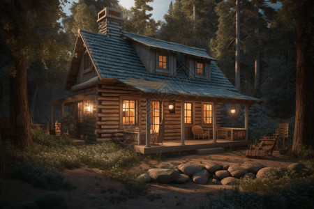 树林里的小屋背景图片