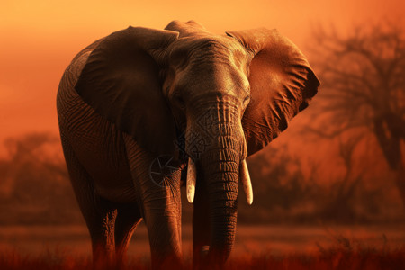 草原上非洲象草原孤独的大象插画