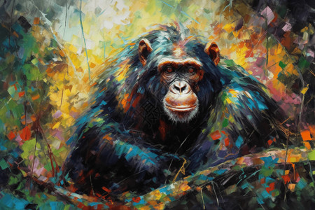 彩色风格绘画中的黑猩猩背景图片