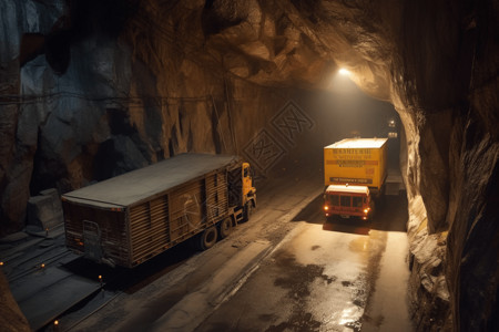 洞穴和运输车背景图片