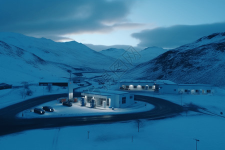 雪山上的氢能加油站图片