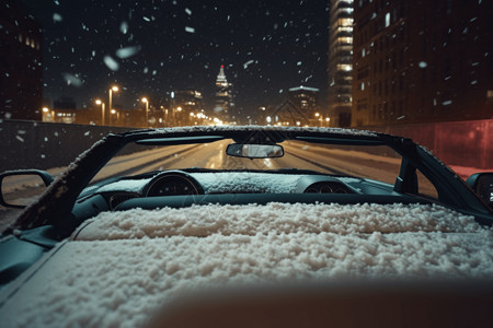 白色敞篷车被雪覆盖图片