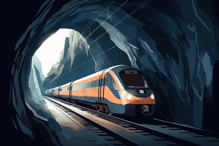 火车冲过山间隧道背景图片