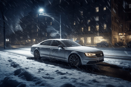 银色轿车在寒冷的天气中行驶图片