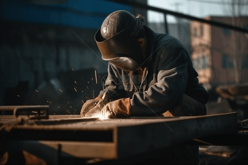 工人在焊接一块金属图片