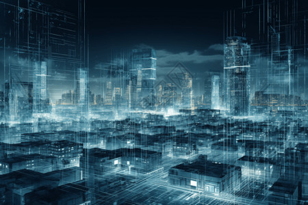 高科技城市背景高科技万物互联的城市插画
