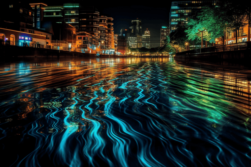 霓虹灯下的城市景观图片