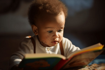 一个小男孩在阅读书本图片