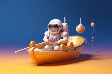 黄色的小船宇航员乘坐小船的模型设计图片
