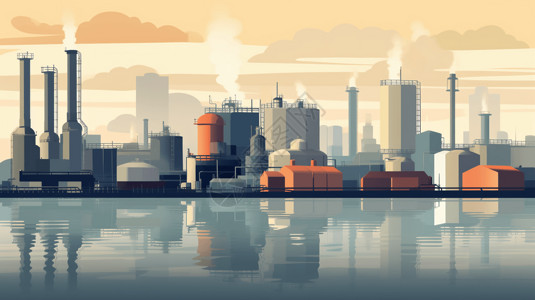 炼油厂管道炼油厂的工业景观插画