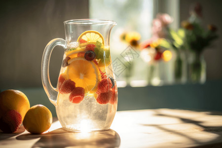 玻璃罐中的水果茶图片