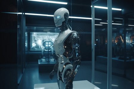 未来博物馆中机器人背景图片